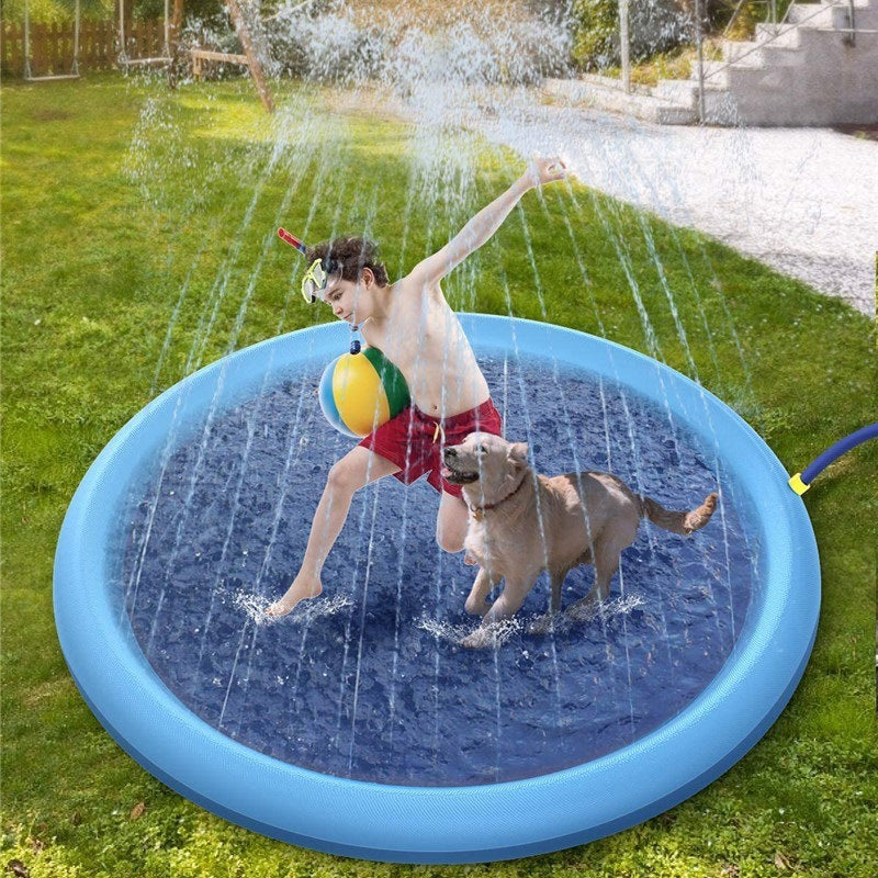 Non-Slip Splash Pad for Kids & Dogs Safe Summer Fun! Outdoor Water Play Mat & Backyard Pool Fountain