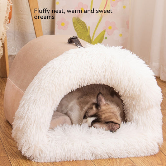 Say Goodbye to Chilly Nights: Moisture-Proof Long Fur Pet Nest for Cats & Dogs. - dreamydogdeals.shop